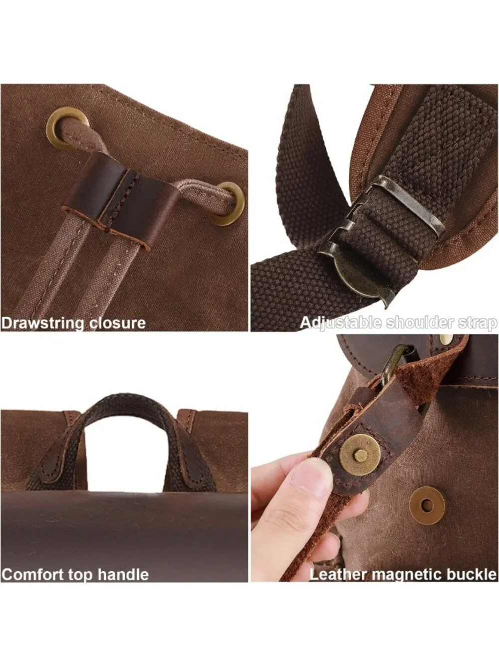 Vintage Waxed Canvas Backpack | Genuine Leather, Laptop Rucksack, Travel